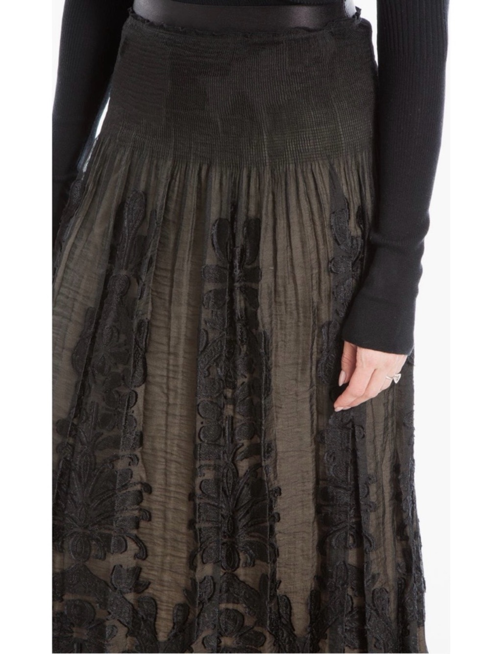 Max Studio Floral Jacquard Overlay Midi Skirt in Black Size S - Picture 3 of 8